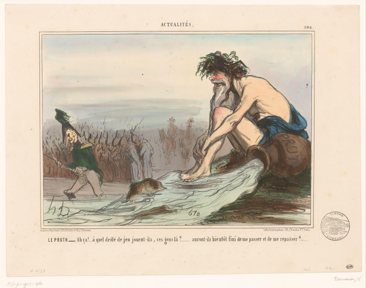 River God Watching Russian Soldiers Le Pruth (tittel på objekt) Aktualiteter (serietittel) Actualités (serietittel på objekt) av Honoré Daumier