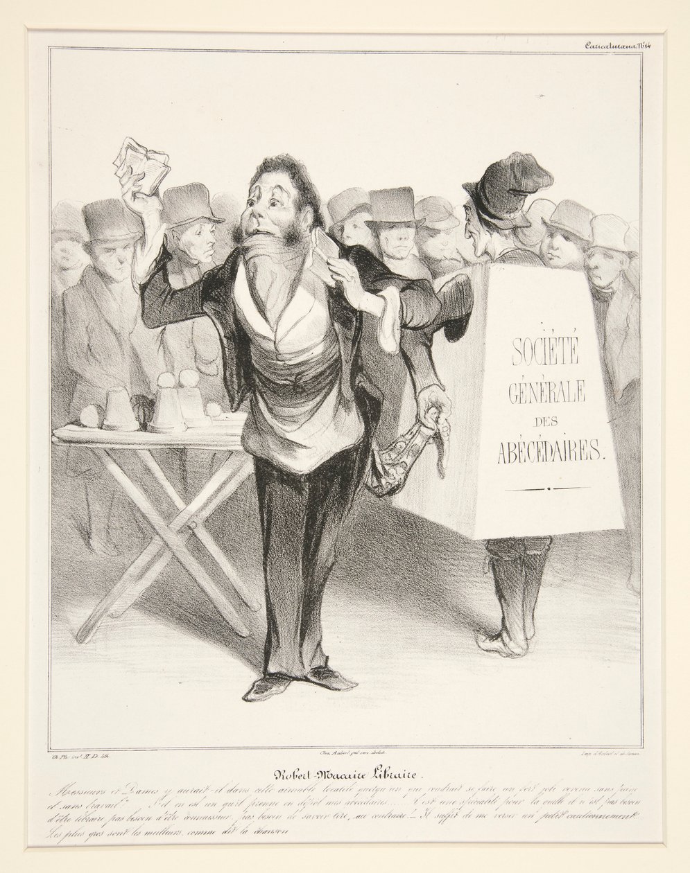 Robert-Macaire bokhandler. (Robert Macaire bokhandler.), pl. 14 fra serien Caricaturana i albumet Les Robert Macaires av Honoré Daumier