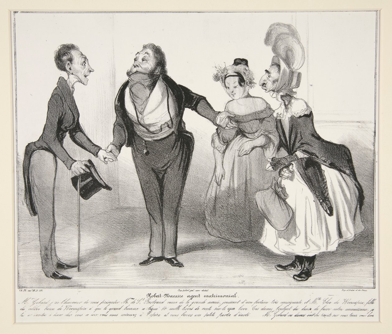 Robert-Macaire ekteskapsagent. (Macaire ekteskapsfullmektig.), pl. 16 fra serien Caricaturana, fra albumet Les Robert Macaires av Honoré Daumier