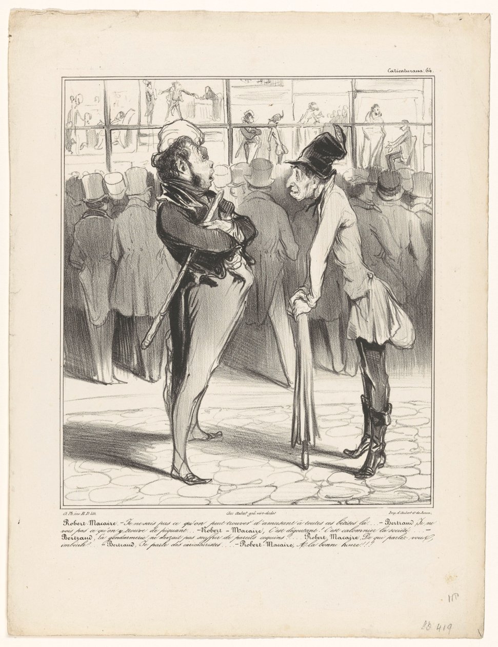 Robert-Macaire i samtale med Bertrand for vinduet til en trykkeri Caricaturana (serietittel på objekt) av Honoré Daumier