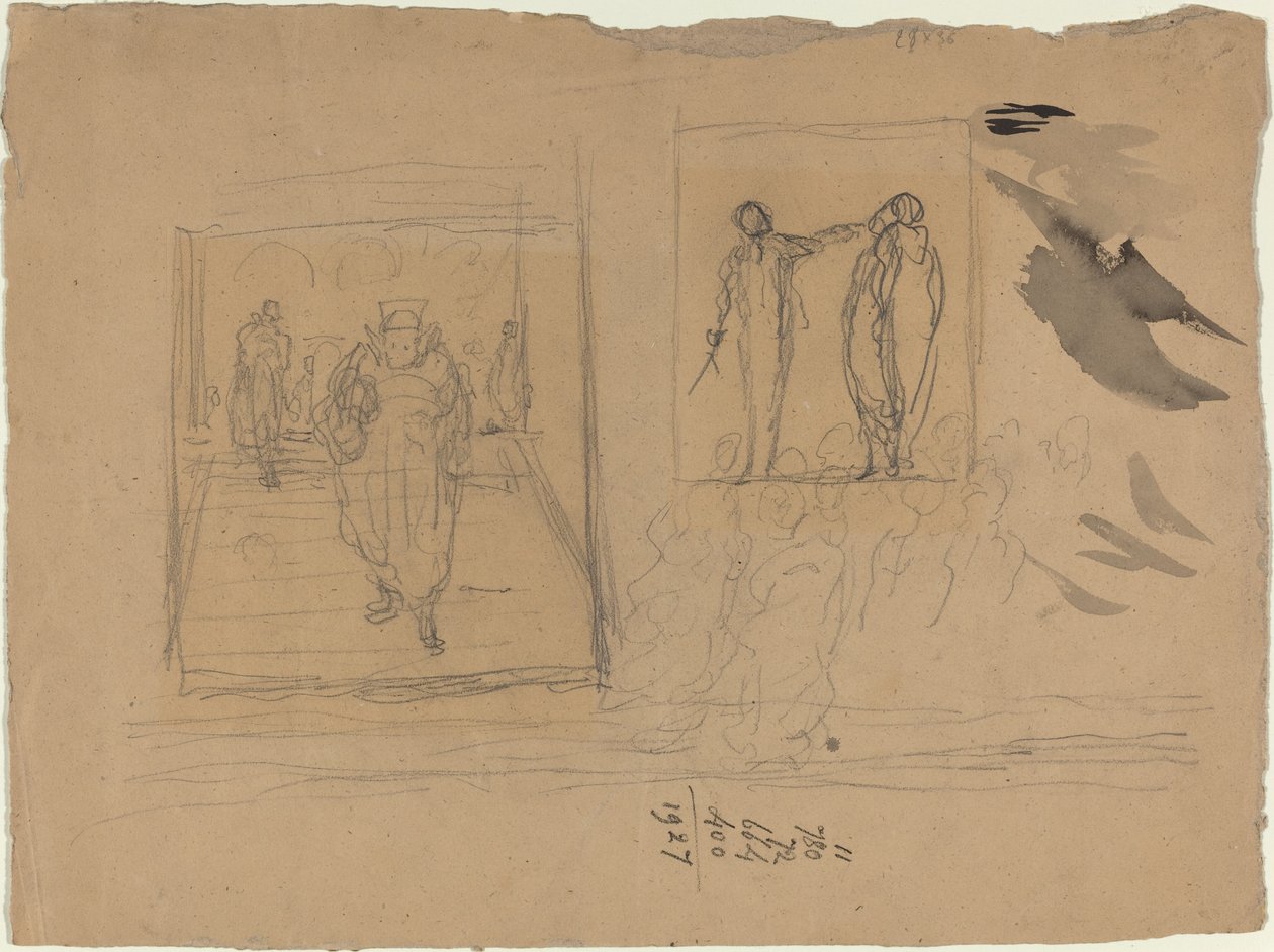 Scene i et justispalass av Honoré Daumier