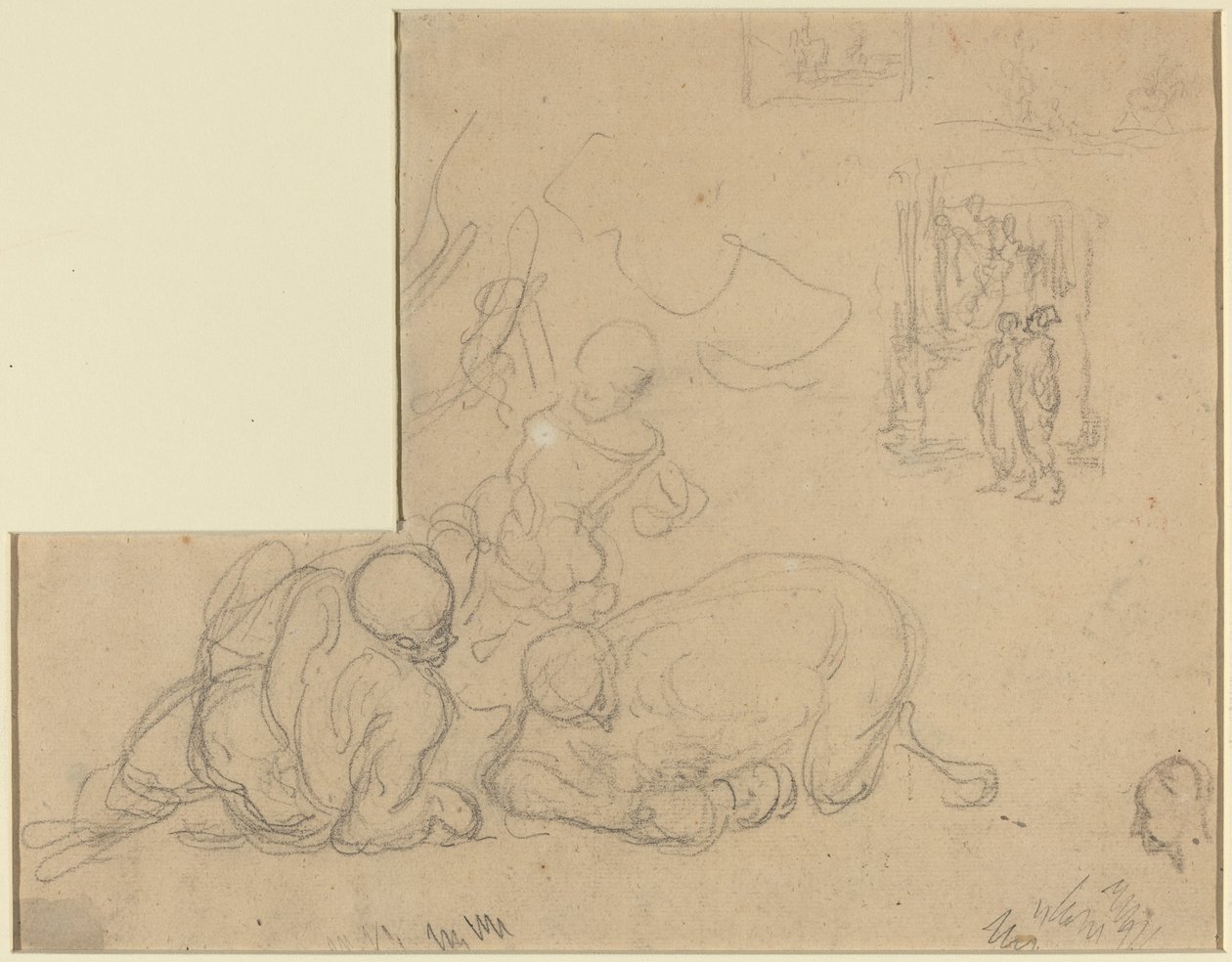 Studieark med to store menn på bakken av Honoré Daumier