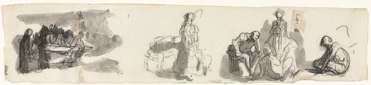 Studieark med en gruppe på fire figurer til høyre (recto) av Honoré Daumier