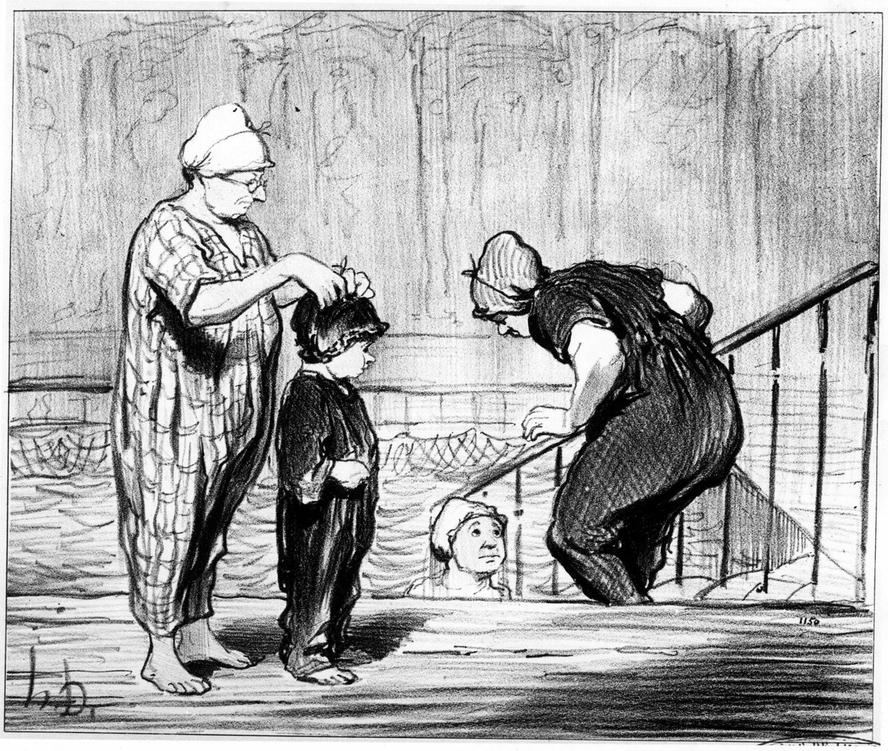 Svømmebasseng: illustrasjon fra "" Summer sketch"" serie med tegneserier om svømming og det firepennede badet av Honore Daumier (1808-1879). "Charivari", ca 1850. av Honoré Daumier