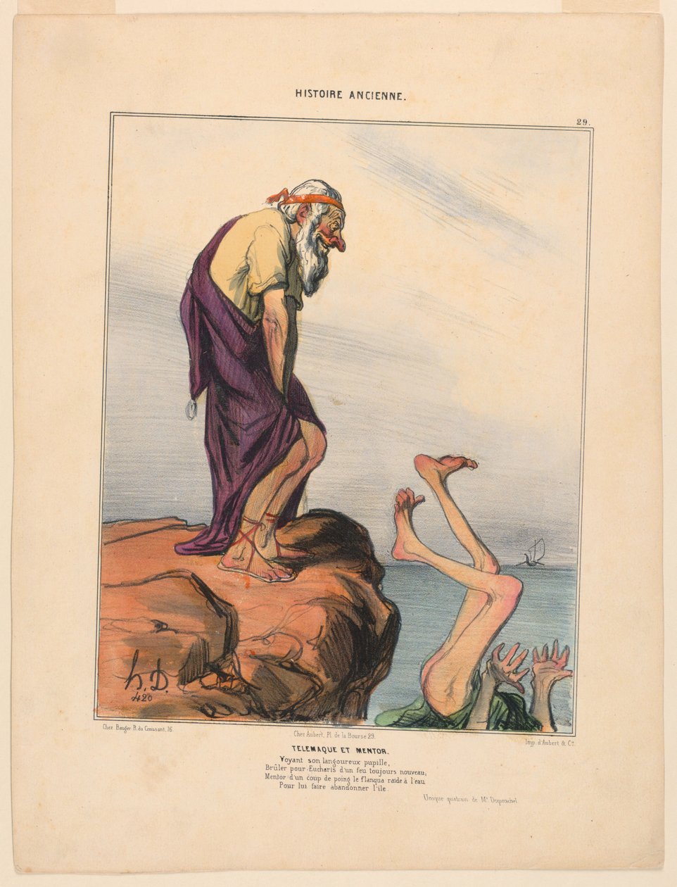 Telemachus og mentor, plate 29 fra Ancient History av Honoré Daumier