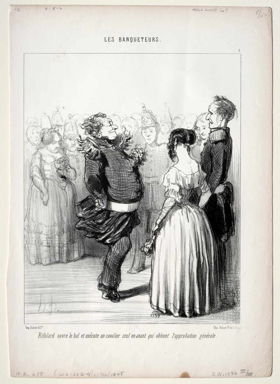 The Banqueters, plate 5: Rifolard åpner ballen, 1848. av Honoré Daumier