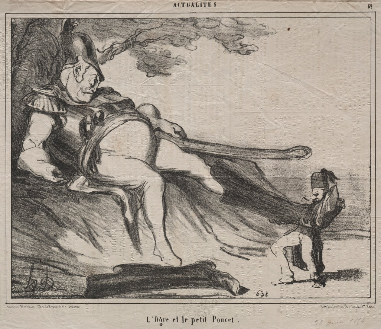 Kosakkene for latter plate 61: The Ogre and his little Tom Thumb, 1854. av Honoré Daumier