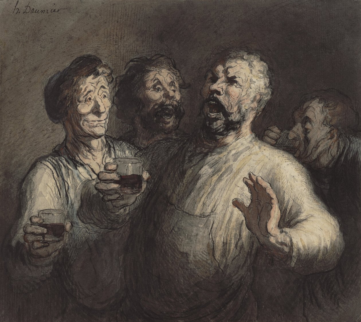 The Drinkers, ca. 1860 av Honoré Daumier