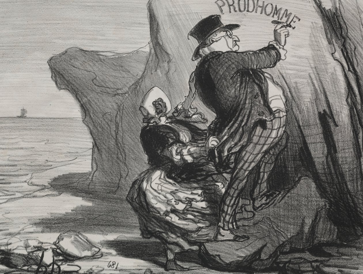The Good Bourgeois (plate 3): Jeg ønsker å forlate et uforgjengelig monument over vårt besøk til denne klippen... av Honoré Daumier