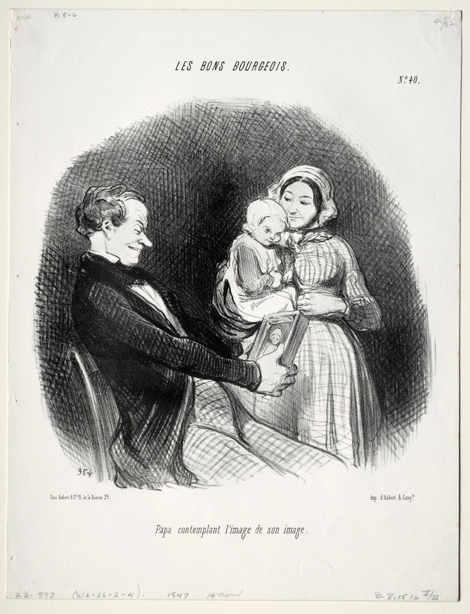 The Good Bourgeois, plate 40: Pappa tenker på en likhet med hans likhet av Honoré Daumier