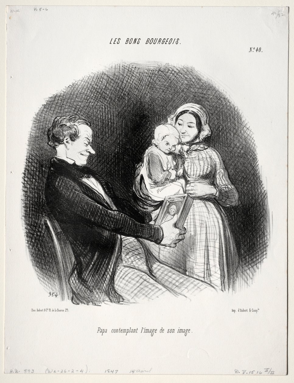 The Good Bourgeois, plate 40: Pappa tenker på en likhet med hans likhet, 1847. av Honoré Daumier