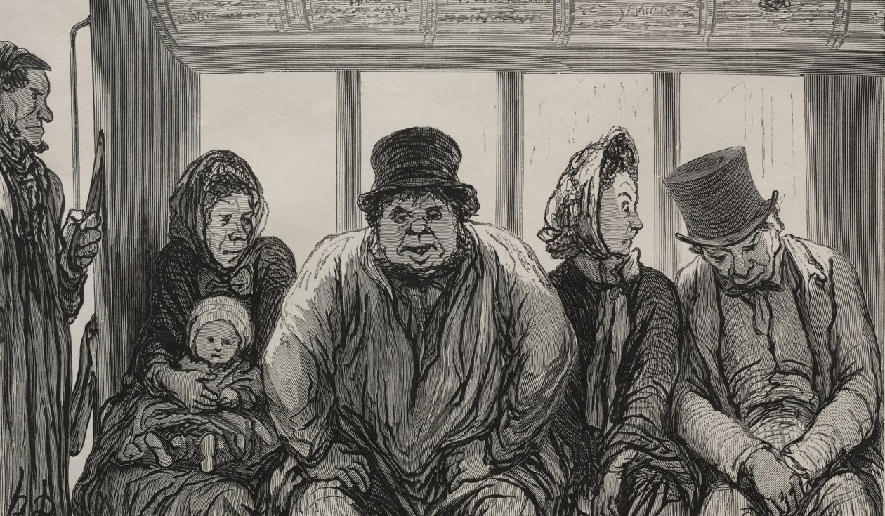 The Omnibus: Interiør i Omnibus. av Honoré Daumier