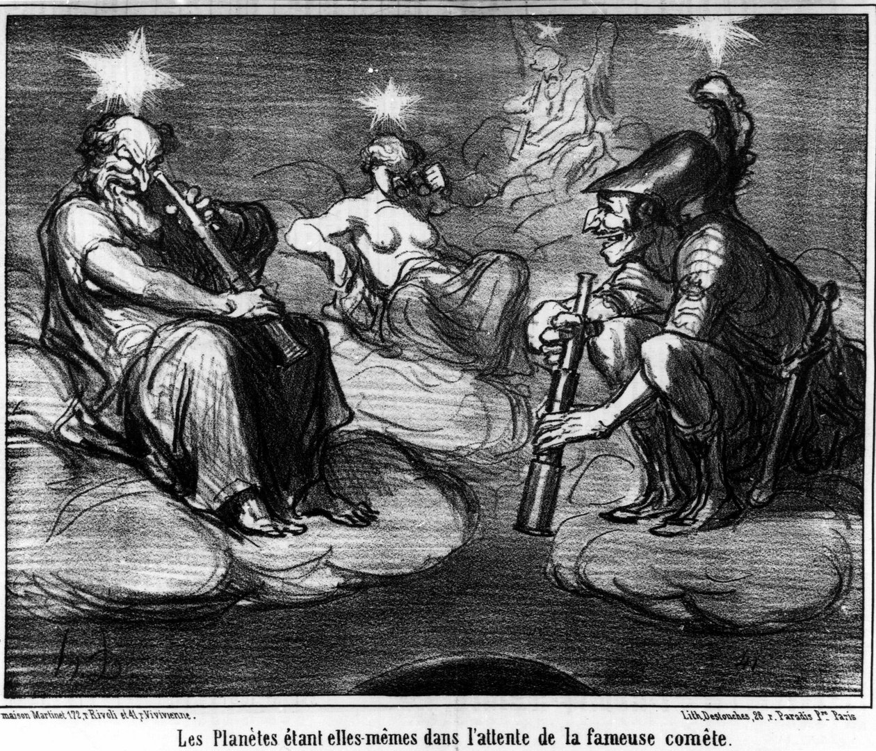 Planetene venter selv på den berømte kometen, hentet fra "Astronomy", karikatur av Honore Daumier (1808-1879). “Charivari” av Honoré Daumier