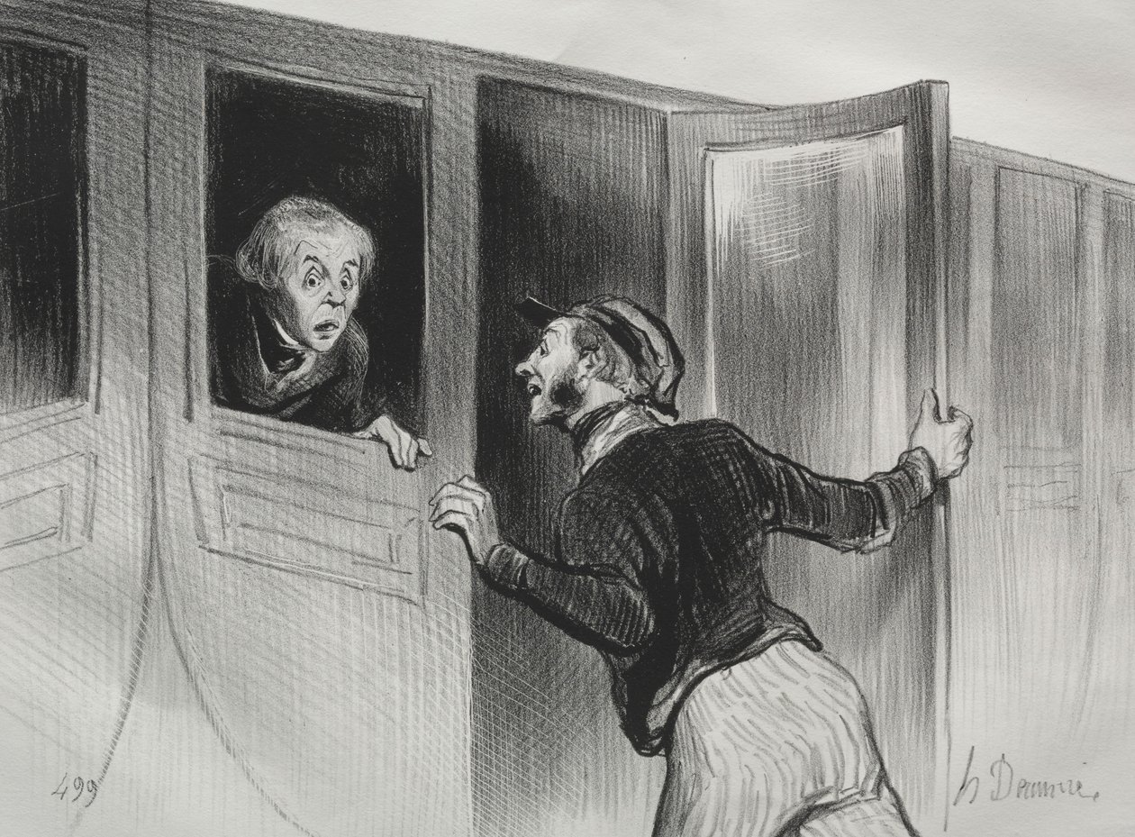 The Railroads, plate 11: The Hazard of Sleeping on a Journey, 1843. av Honoré Daumier