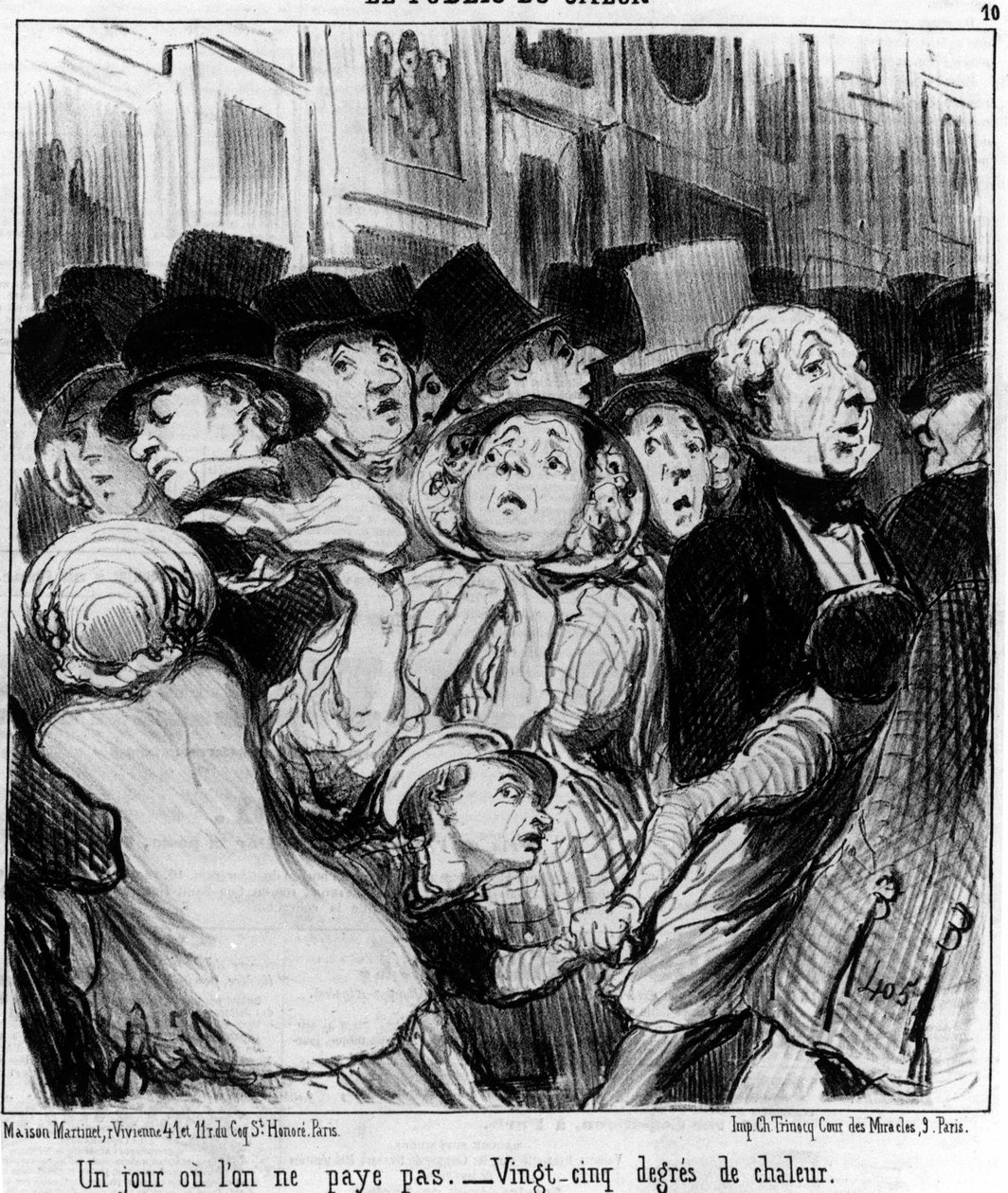 Showets publikum. En dag betaler du ikke. Tjuefem varmegrader, hentet fra "" Paintings and Salons", tegneserieserie av Honore Daumier (1808-1879). “Charivari” av Honoré Daumier