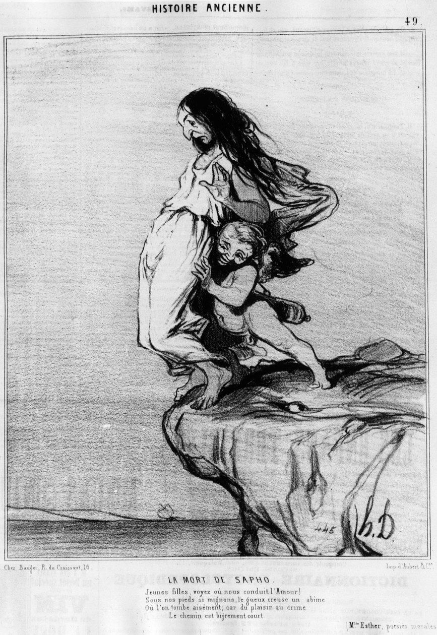 Saphos (Sappho) død. "" Ung dame, se eller led oss Kjærlighet! Under våre føtter så søte, gueux graver en abime, eller vi faller lett; for fra nytelse til forbrytelse er veien svært kort.» Serie de l