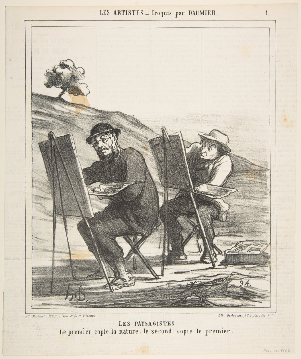 Landskapsmalerne, den første kopierer naturen, den andre kopierer den første, fra..., 12. mai 1865. av Honoré Daumier