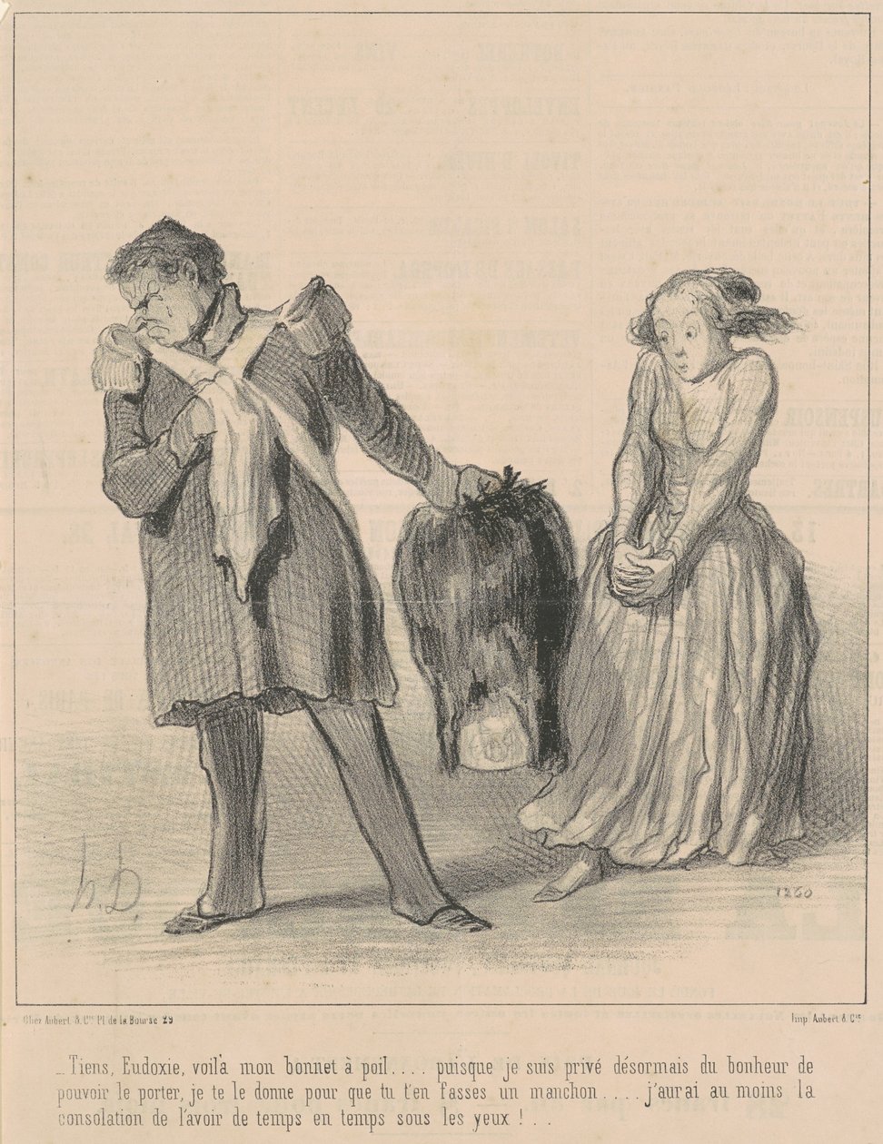 Her, Eudoxie, her er den lodne hatten min... av Honoré Daumier