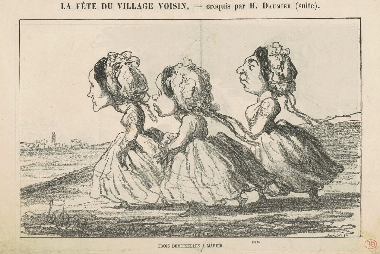 Tre brudepiker; Borgerlig familie overbevist ... av Honoré Daumier
