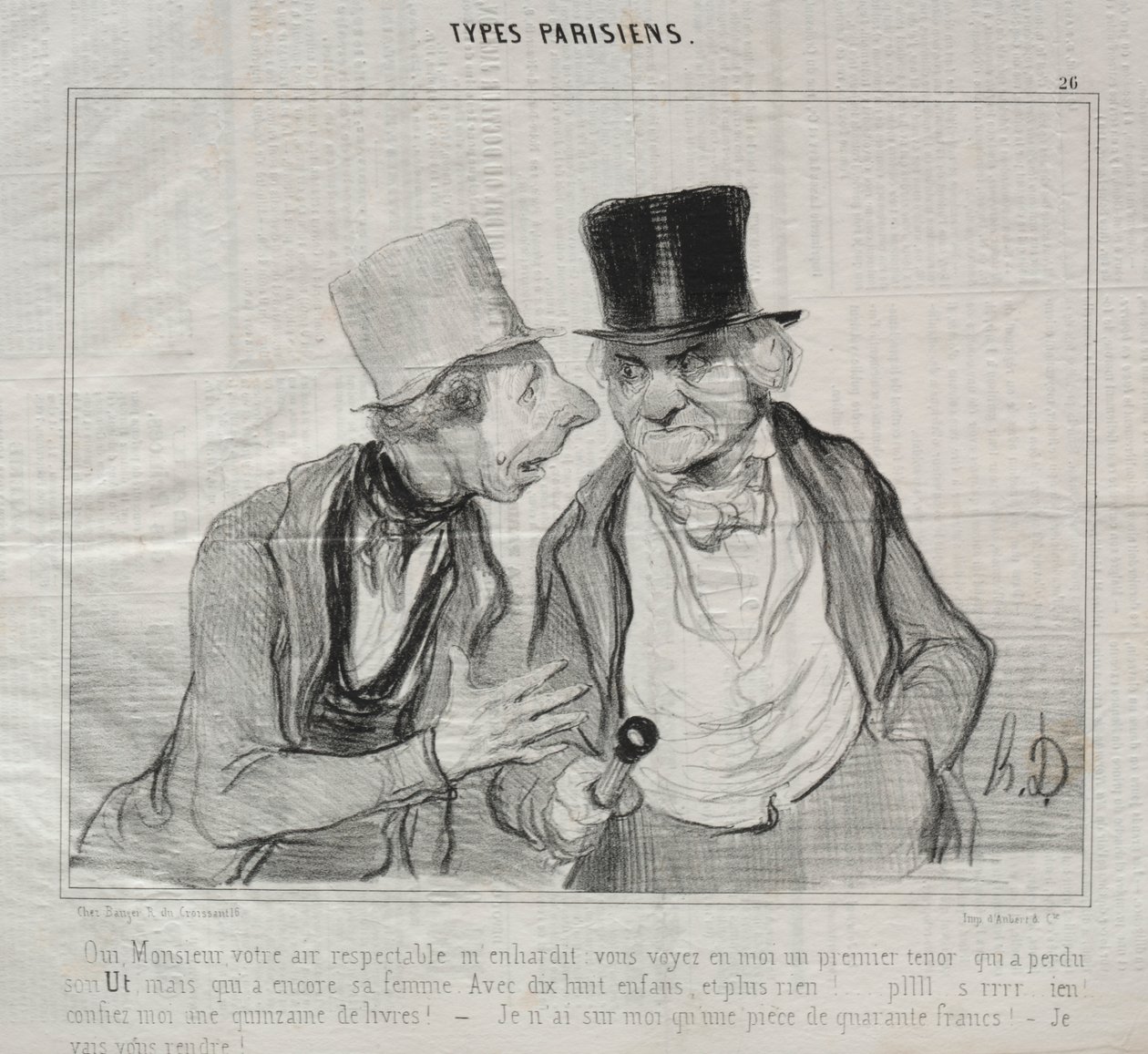 Typer Parisiens, plate 26: Ja, Sir, din respektable luft oppmuntrer meg... av Honoré Daumier