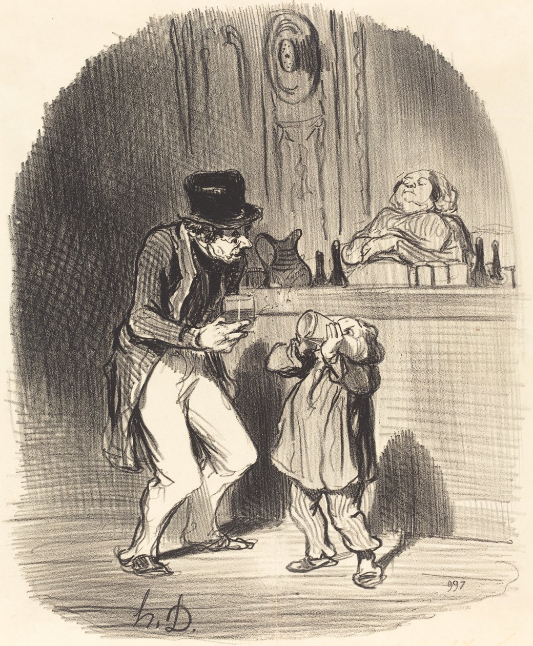 En far som får sønnen sin til å suge... av Honoré Daumier