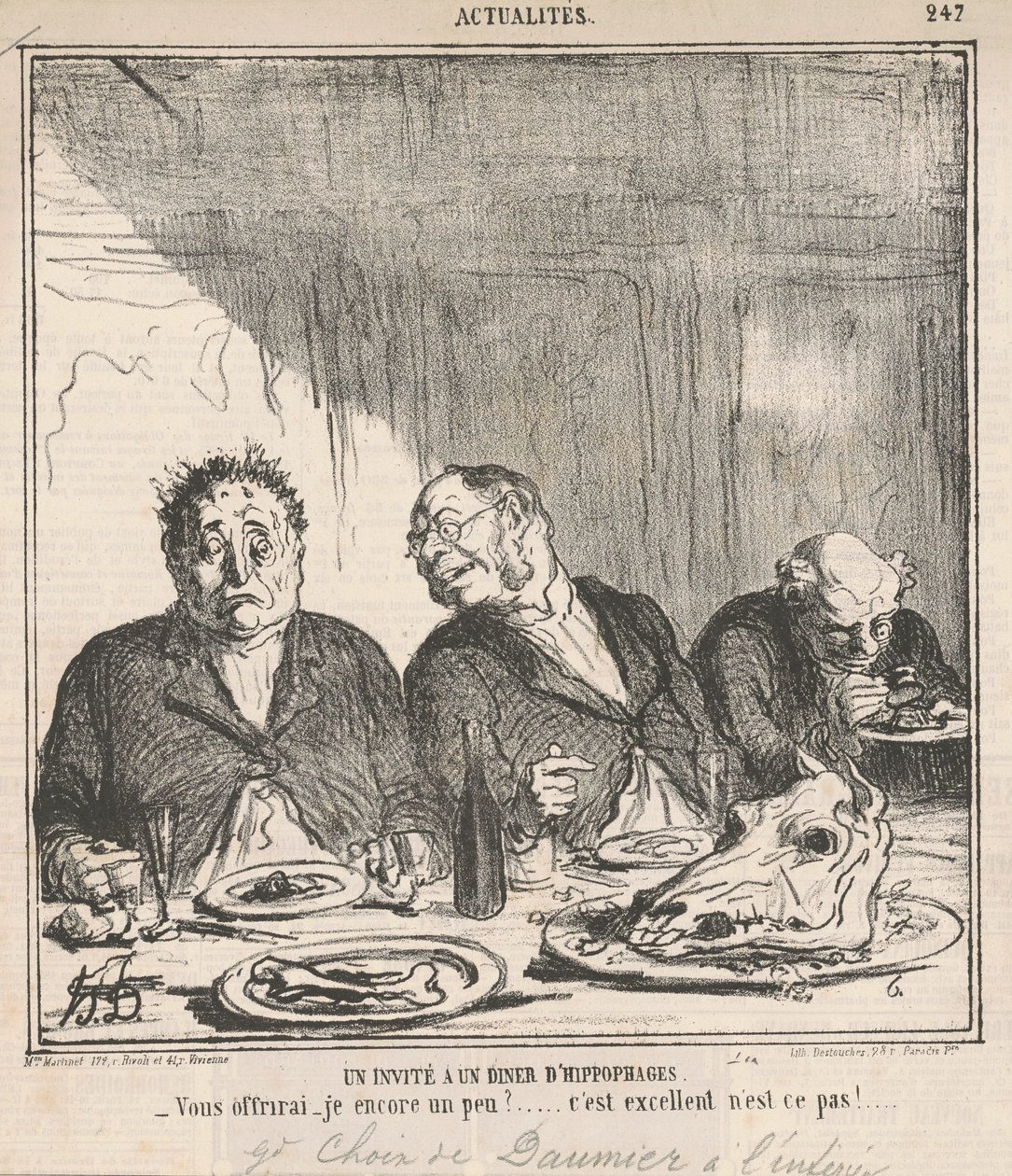 En gjest på en middag med hestespisere: Skal jeg tilby deg litt mer? Det er flott, ikke sant? av Honoré Daumier