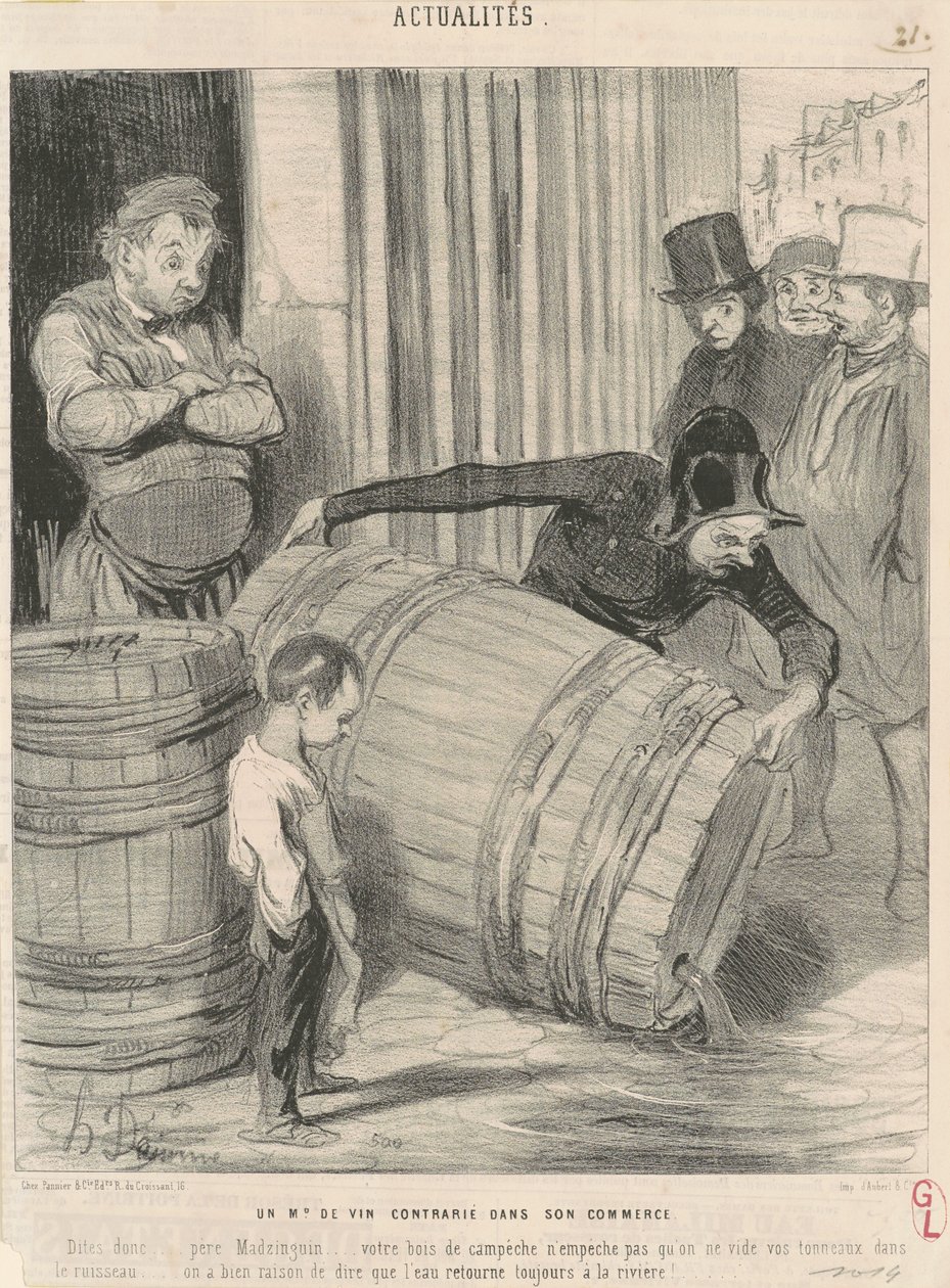 En vinhandler opprørt i sin virksomhet av Honoré Daumier