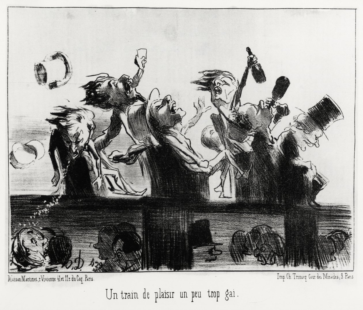 Et litt for muntert lysttog, i serien Les chemins de fer, illustrasjon av Honore Daumier (1808-1879), publisert i "Charivari", datert 20. august 1852. av Honoré Daumier