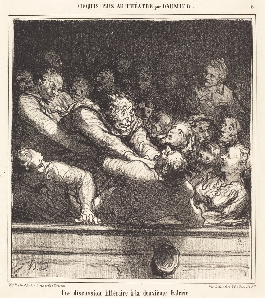 En litterær diskusjon på det andre galleriet av Honoré Daumier