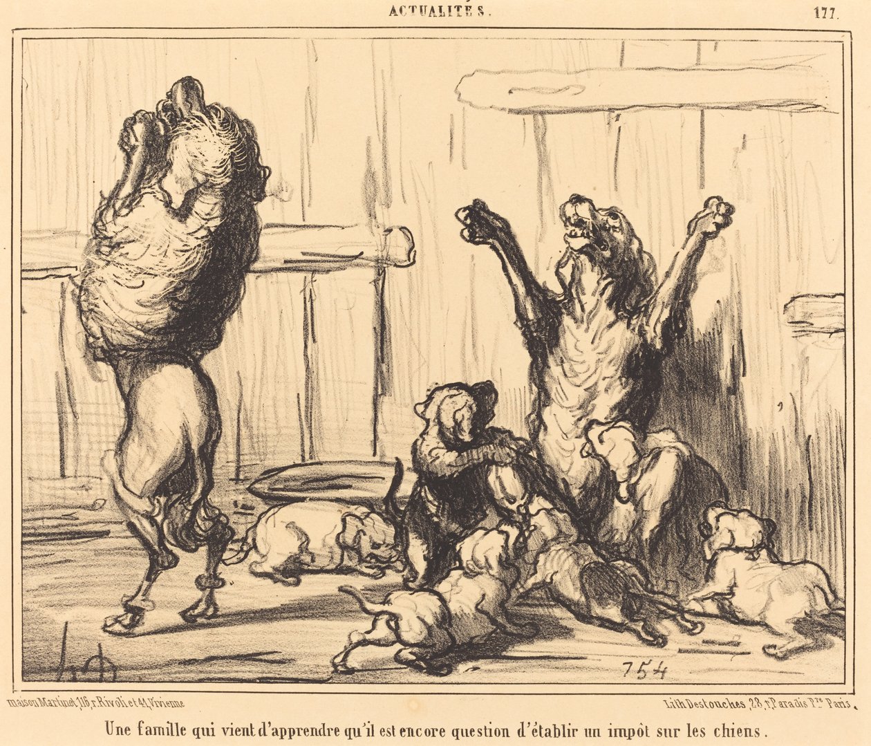 En familie som nettopp har lært ... en hundeskatt av Honoré Daumier