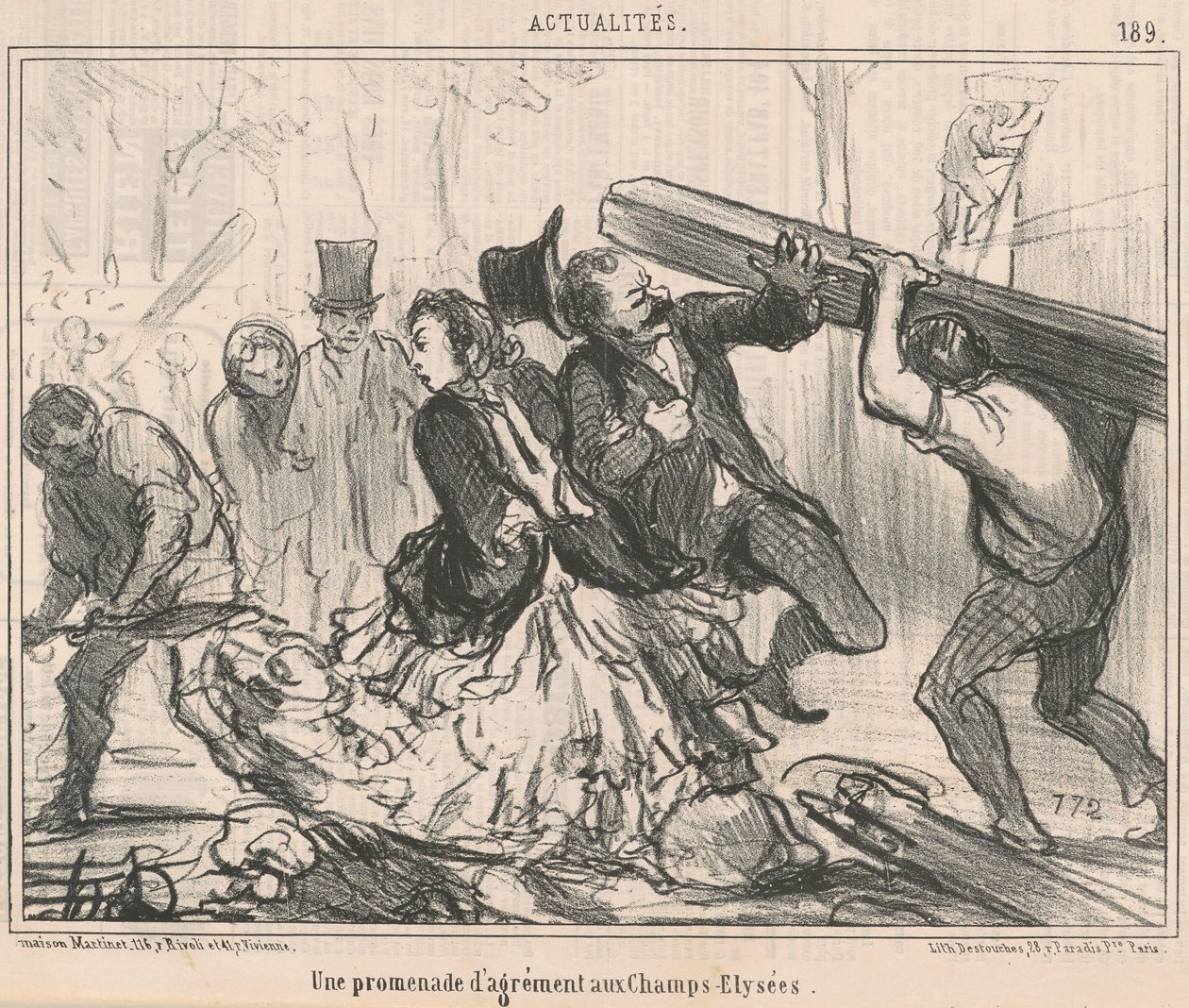En fornøyelsesvandring på Champs-Elysées av Honoré Daumier