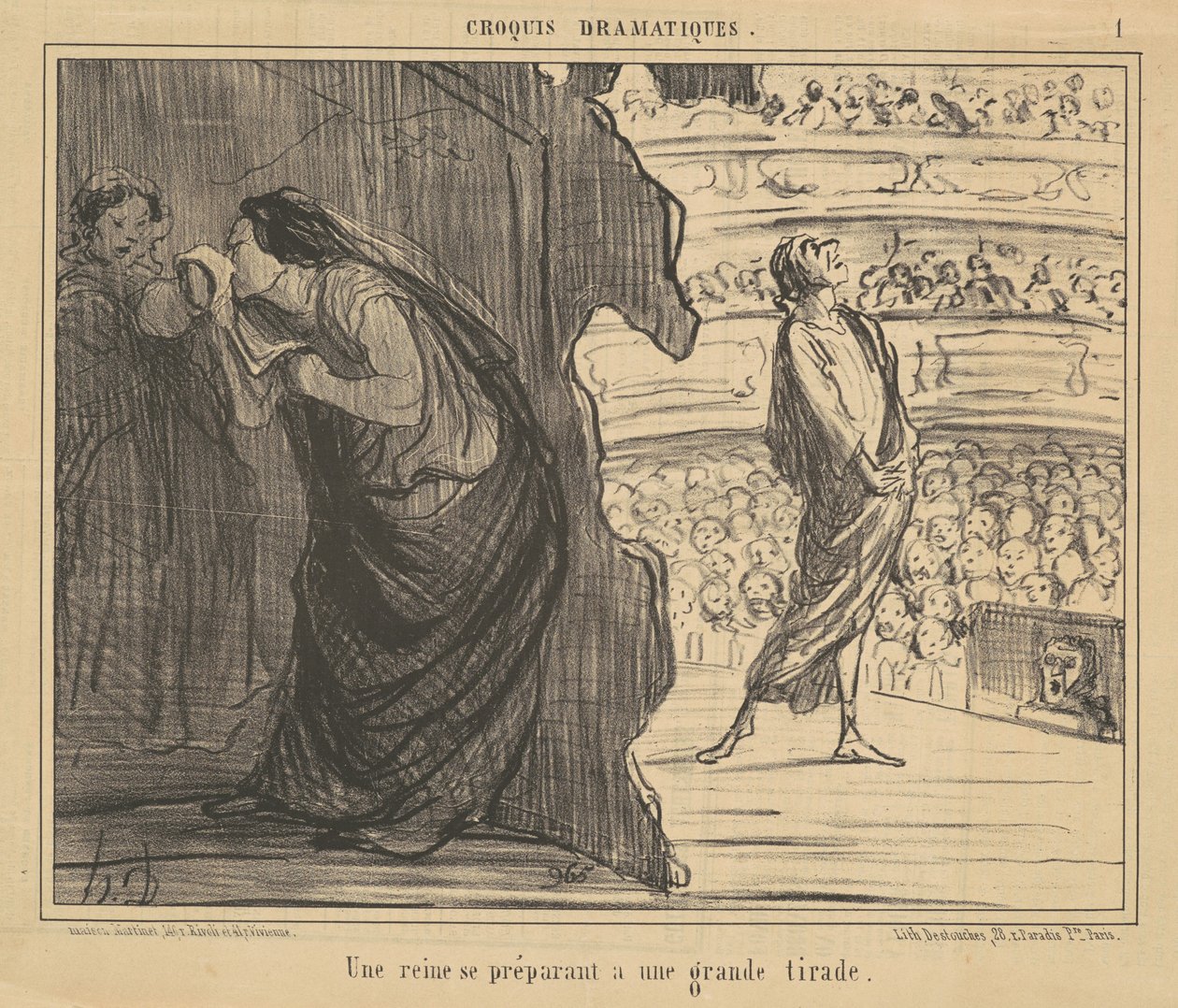 En dronning gjør seg klar for en stor tirade av Honoré Daumier
