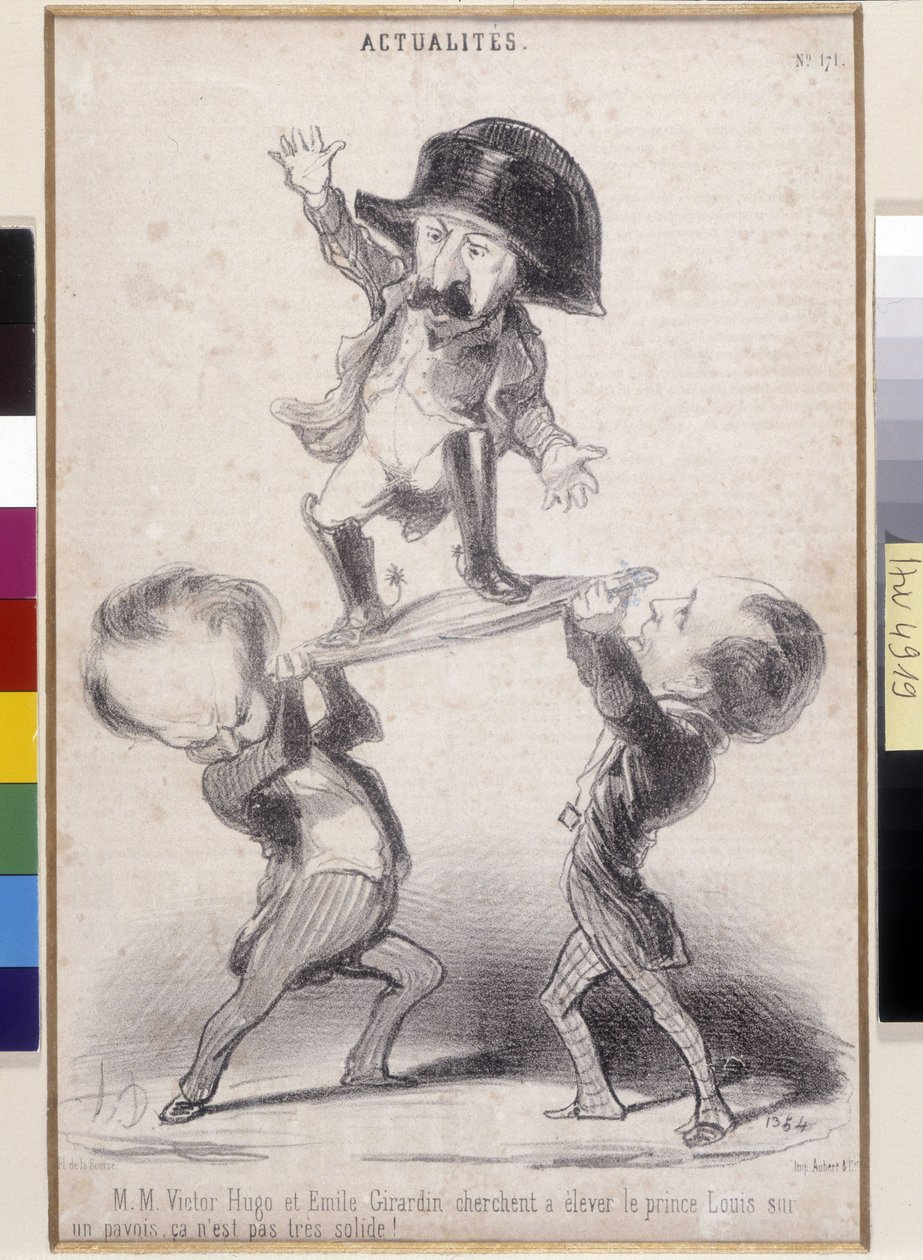 Victor Hugo og Emile de Girardin støtter kandidaturet til Napoleon Bonaparte. Tegneserie av Honore Daumier (1808-1879) dukket opp i "" Le Charivari"". Litterary House of Victor Hugo, Bievres (Dim i cm 30,3x20) av Honoré Daumier