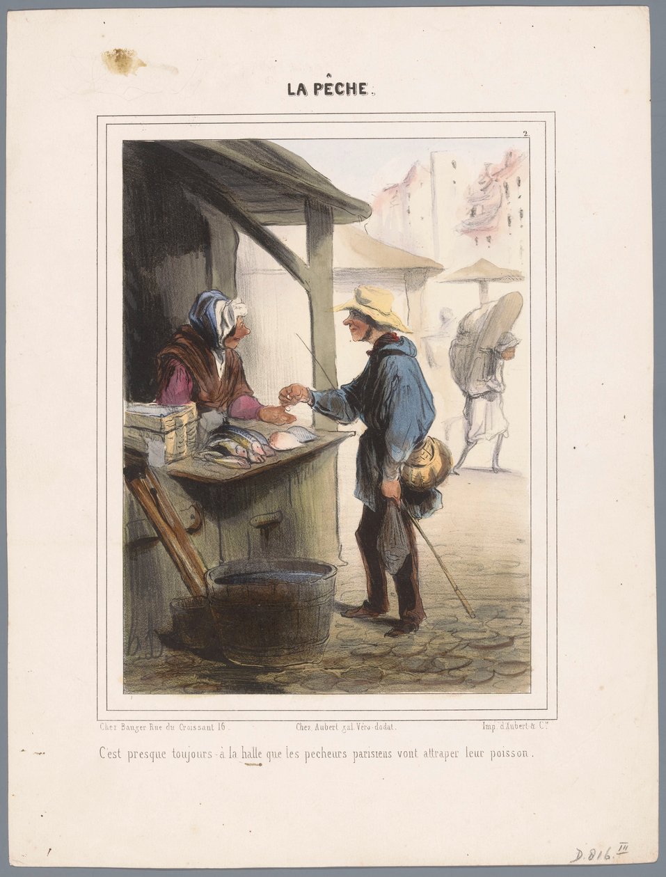 Visser koopt vis in de markthal Det er nesten alltid på markedet (...) (tittel på objekt) Vissers (serietittel) Fiske (serietittel på objekt) av Honoré Daumier
