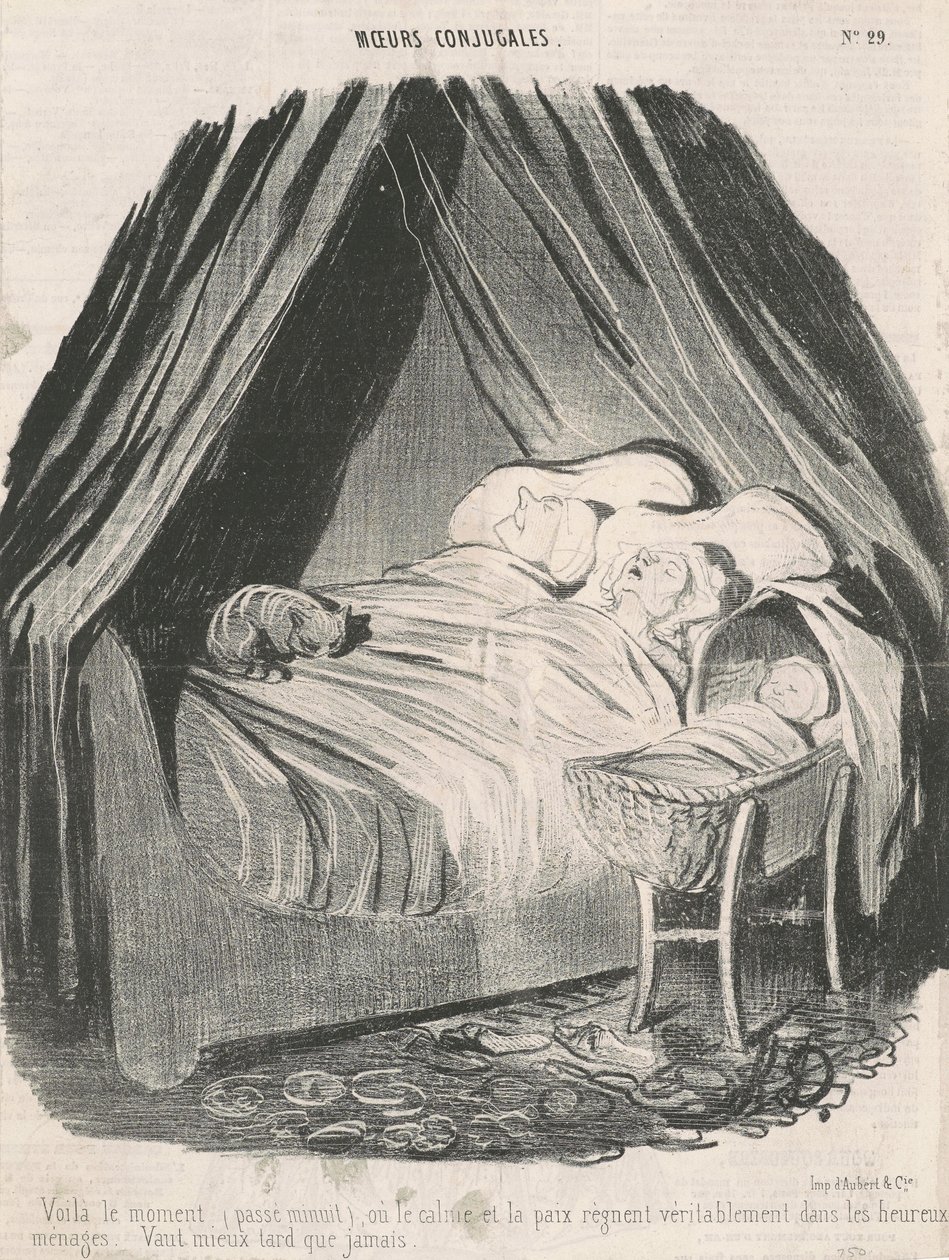 Dette er tiden (etter midnatt) da ro og fred virkelig hersker i lykkelige par. Bedre sent enn aldri. av Honoré Daumier