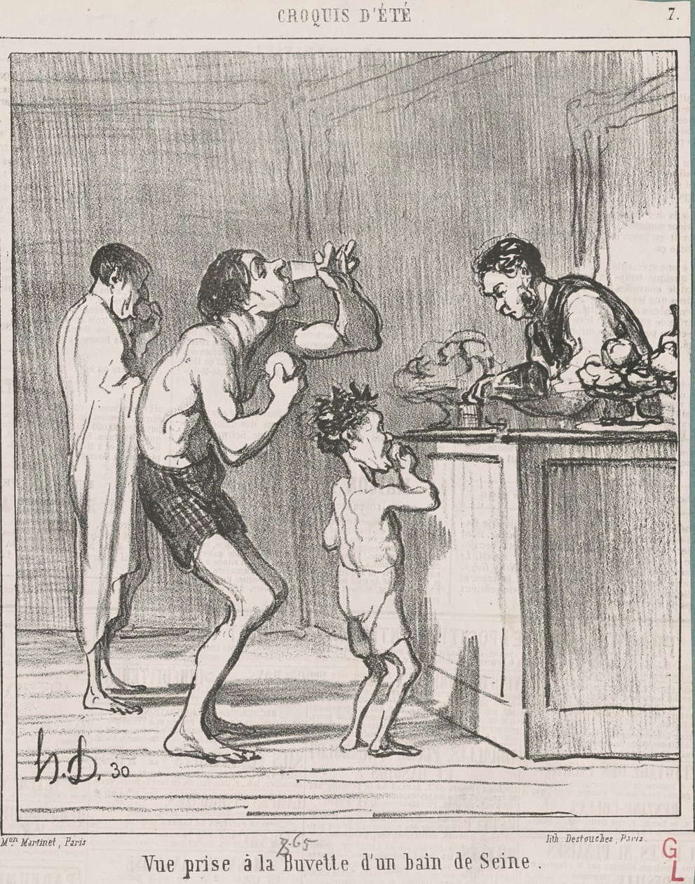 Utsikt tatt ved forfriskningsbaren i et bad av Honoré Daumier