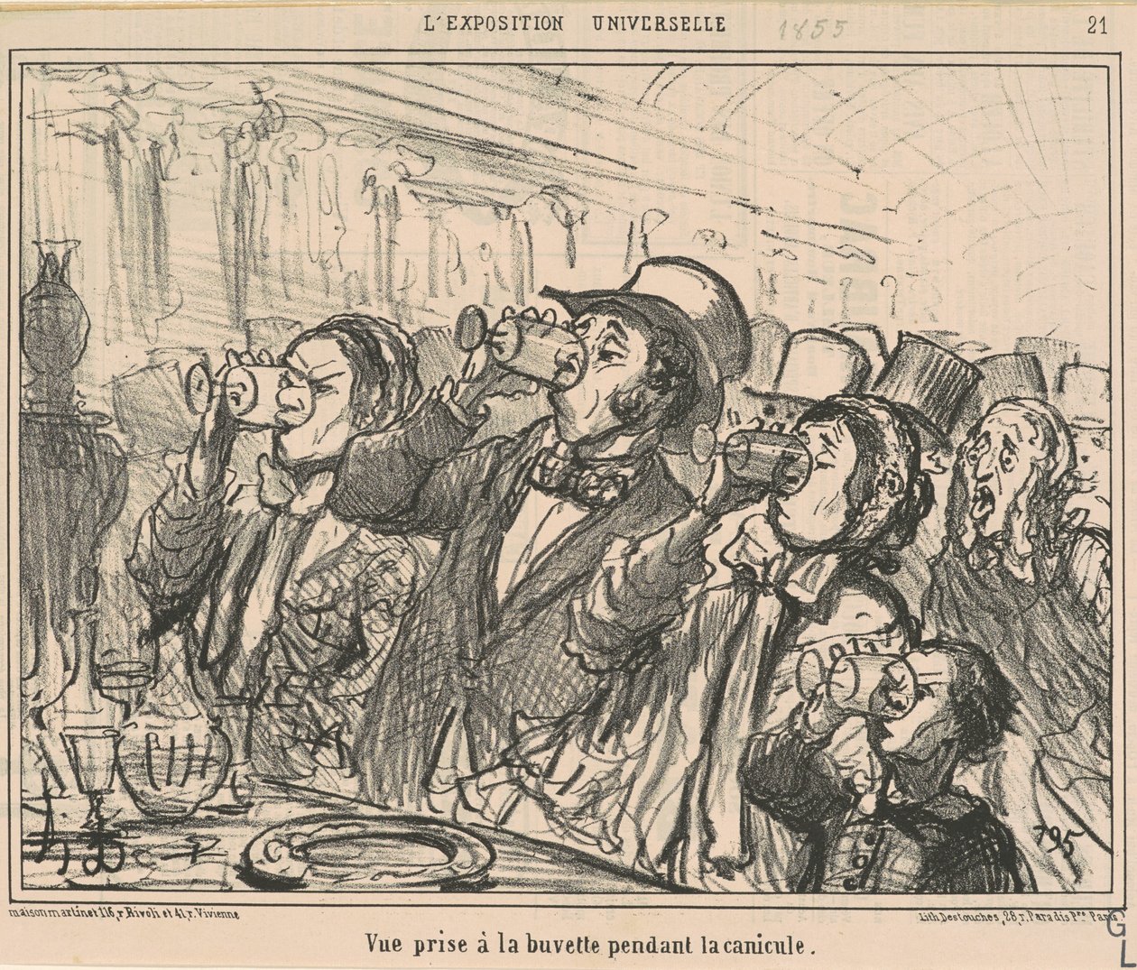 Utsikt tatt i baren under hetebølgen av Honoré Daumier