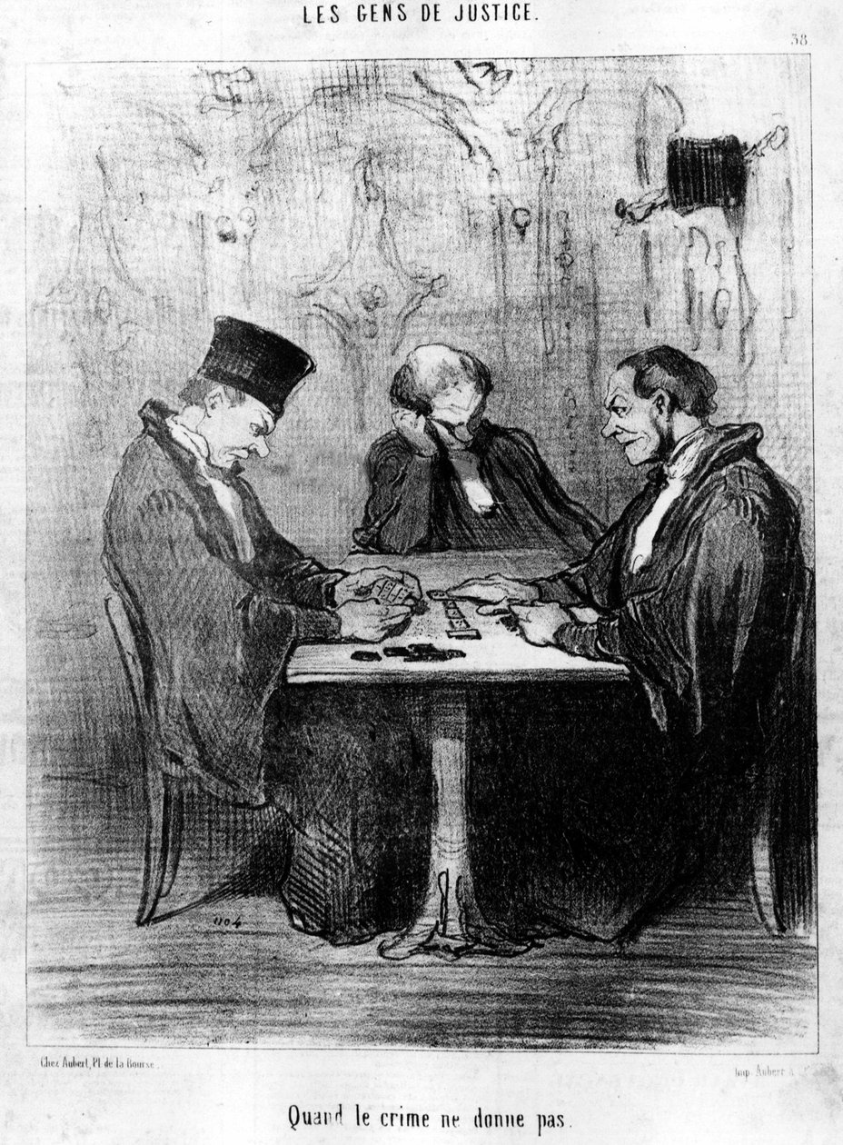 Når kriminalitet ikke gir, hentet fra "Gens de Justice", serie tegneserier om Justice av Honore Daumier (1808-1879). “Charivari” av Honoré Daumier