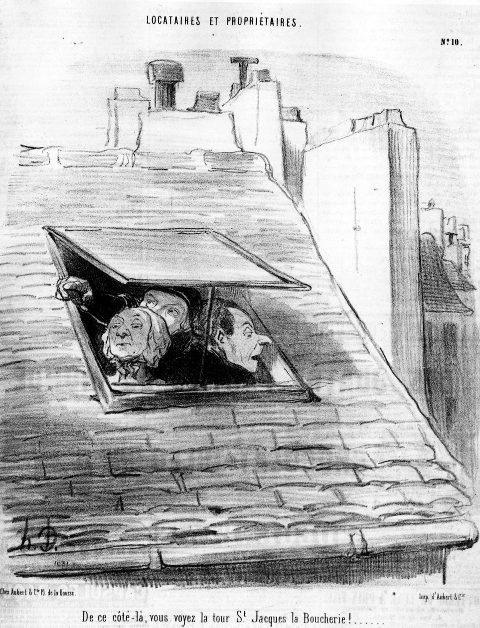 fra denne siden ser du St. Jacques Tower the Boucherie!... , hentet fra "" Tenants et Owners", tegneserieserie av Honore Daumier (1808-1879). “Charivari” av Honoré Daumier