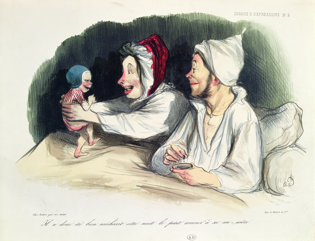 Ekstatiske foreldre med sin nye baby av Honoré Daumier