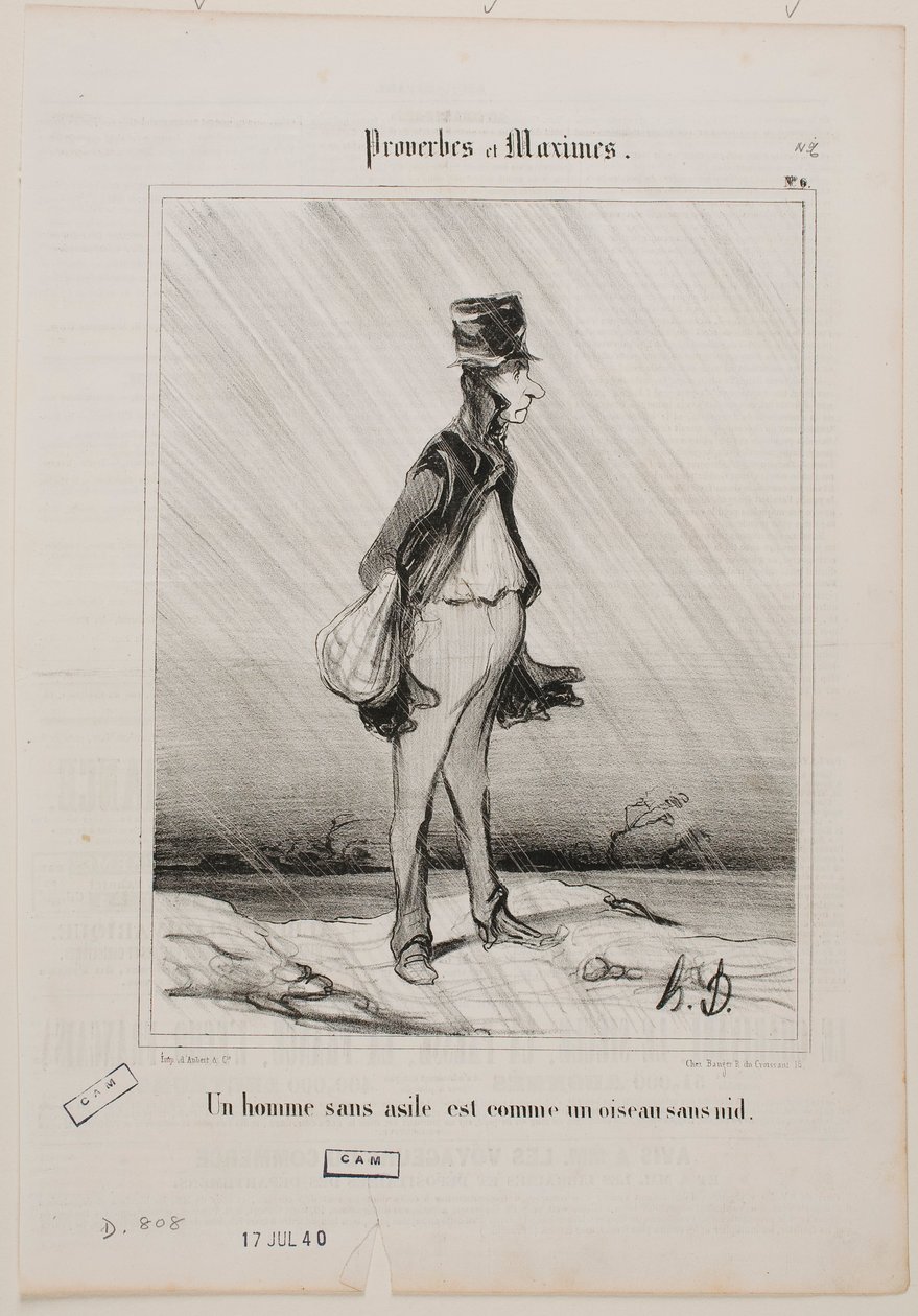 En mann uten tilflukt er som en fugl uten rede. av Honoré Daumier