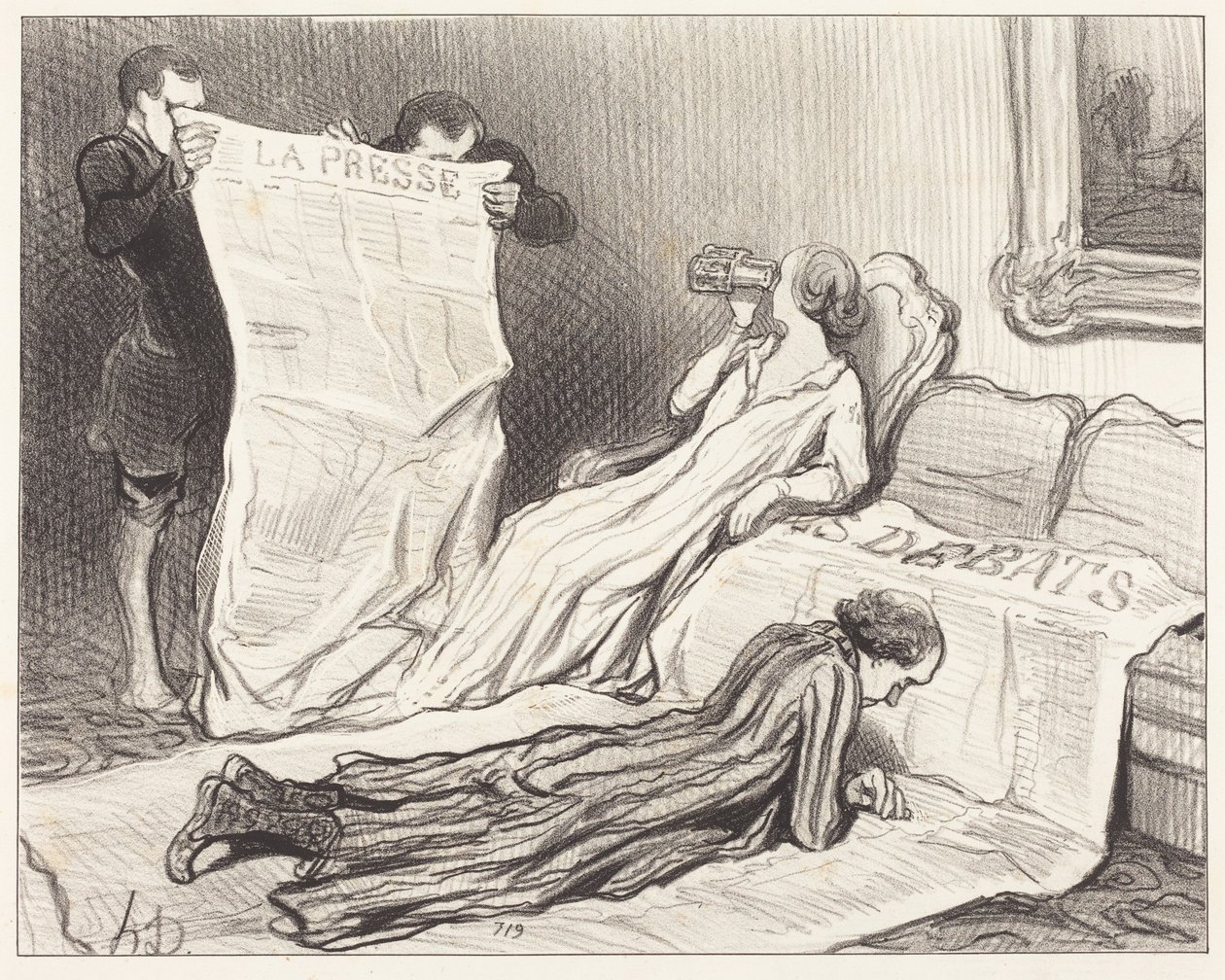 Abonnenter mottar avisen sin... av Honoré Daumier
