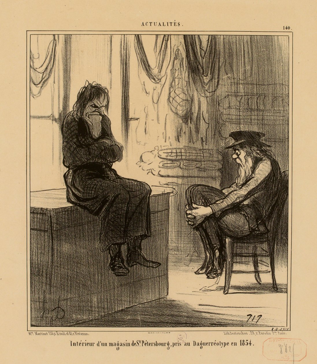Aktualiteter nr. 140: Interiør i en butikk i St. Petersburg, tatt etter en daguerreotypi i 1854 av Honoré Daumier