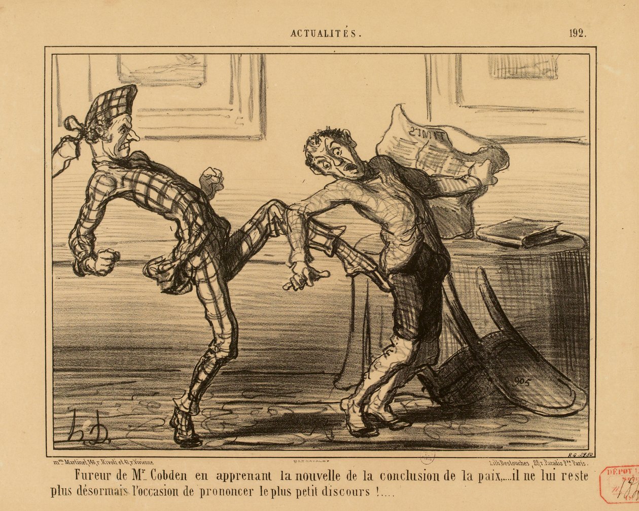 Aktualiteter nr. 192: Mr. Cobdens raseri da han fikk høre nyheten om fredsslutningen... av Honoré Daumier