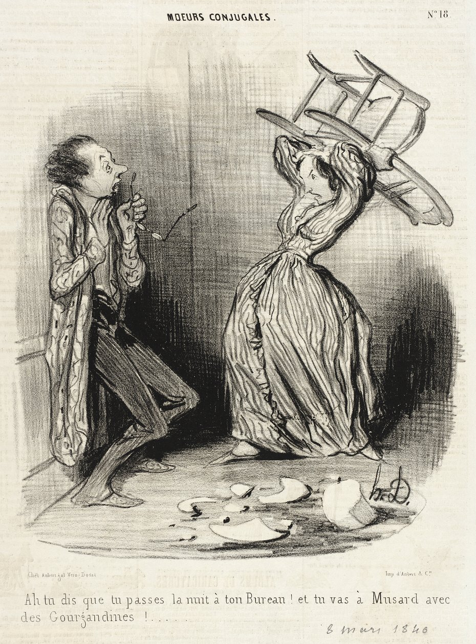 Å, du sier at du tilbringer natten på kontoret ditt!... av Honoré Daumier