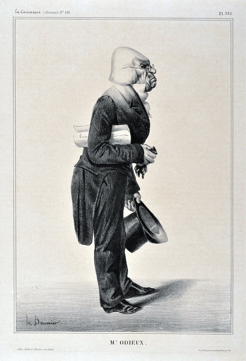 Kunstverk av Honore Daumier (1808-1879). Charivari stammer fra 1833: Serie Celebrites de la Caricature "" M. Odieux"" KUNSTMUSEUM - PALAIS LONGCHAMP, MARSEILLE av Honoré Daumier