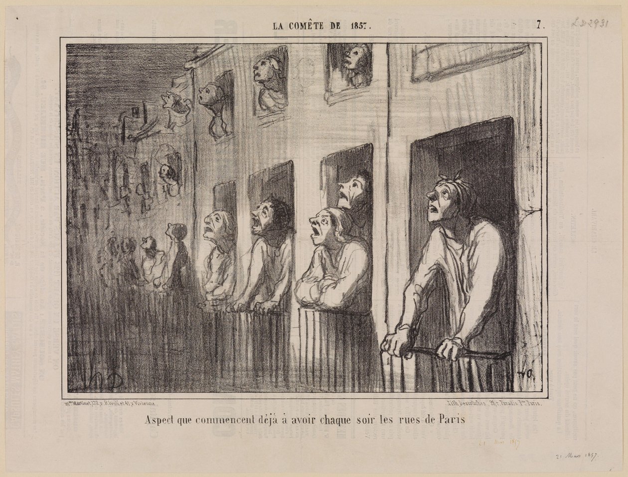Utseendet som gatene i Paris allerede begynner å få hver kveld (Kometen fra 1857, ark 7) av Honoré Daumier