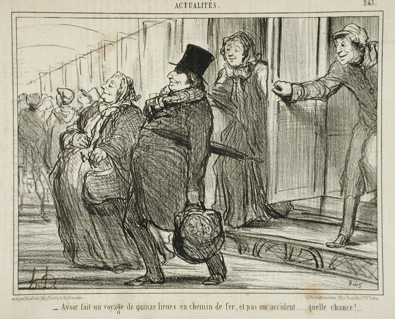 Å ha foretatt en reise på femten lieues med jernbane... av Honoré Daumier