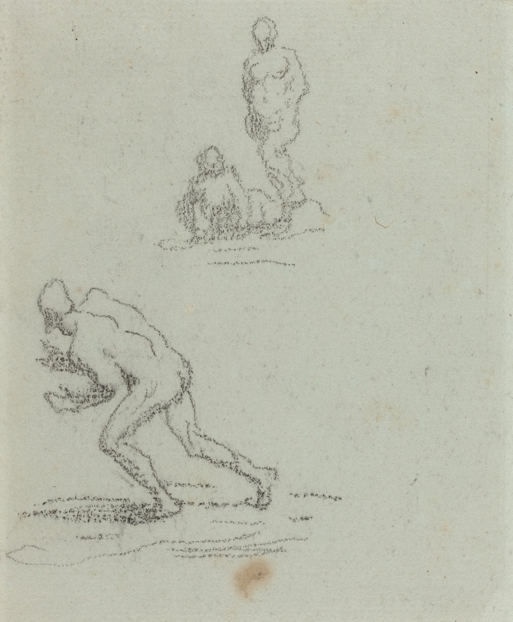 Badende (svart kritt på grønt papir) av Honore Daumier