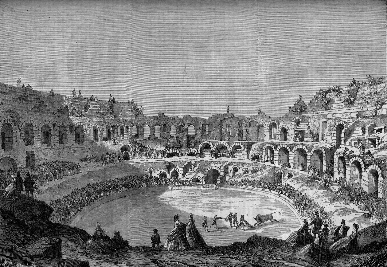Tyrefekting: okseløp (tyrefekting) i de gamle arenaene i Nimes (Gard, 30) med den spanske matadoren "" El Tato"", 10. mai av Honoré Daumier